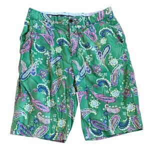 VTG Polo Ralph Lauren Men's 31 Green Pink Paisley Bermuda Shorts 100% Cotton